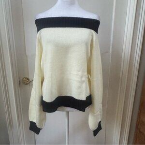 WeWoreWhat Off-Shoulder Black and Cream Sweater nwt ivory white